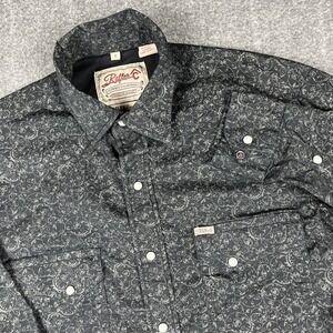 Rafter C Pearl Snap Shirt Mens M Black Paisley Cotton Western Cowboy